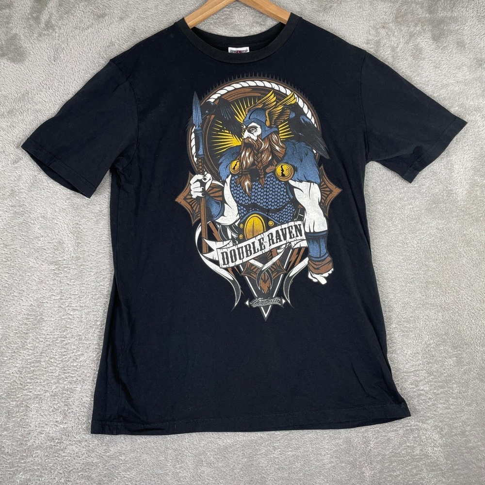 Double Raven Shirt Mens Large Black Viking Odin Norse Mythology Graphic Tee